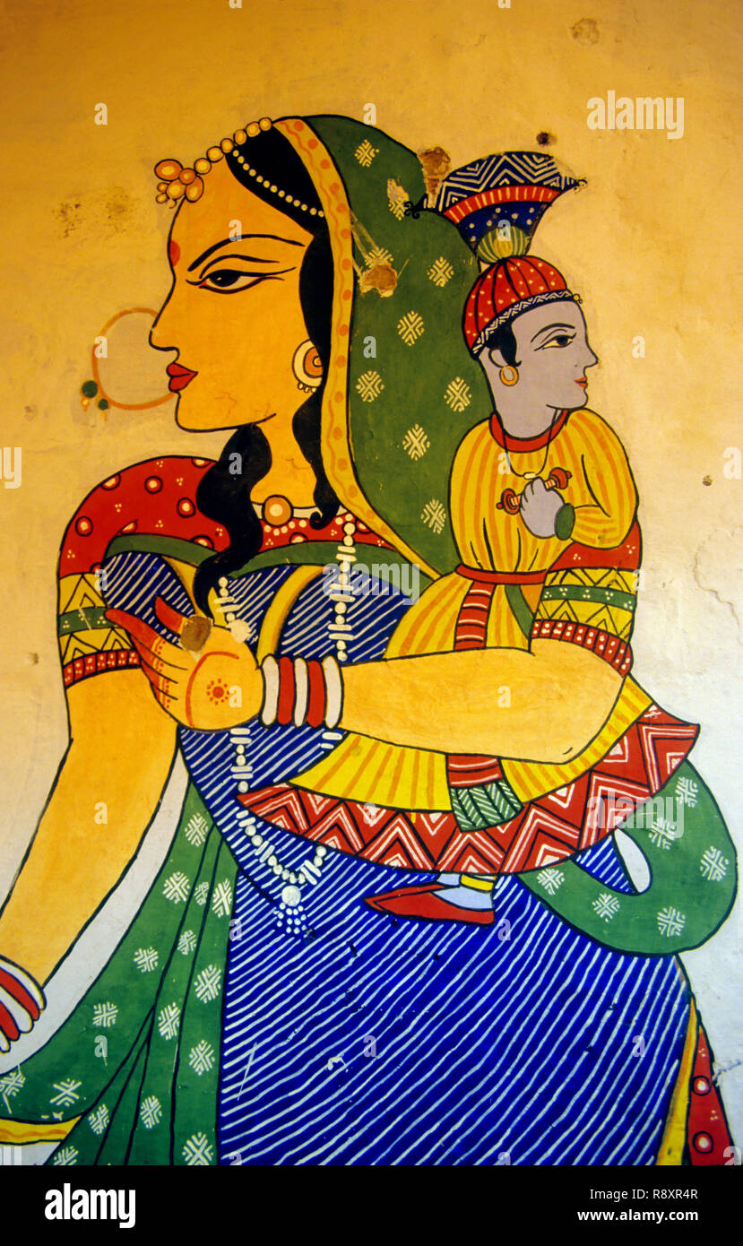 Pitture Murali, Jaipur, Rajasthan, India Foto Stock