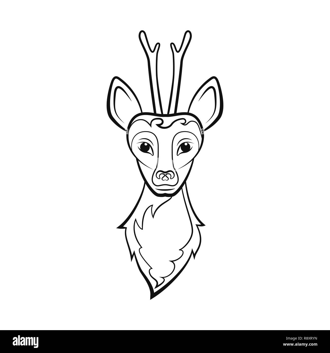 Capo di un capriolo. Disegno su sfondo bianco. Illustrazione vettoriale. Animali animali e flora e fauna selvatiche Illustrazione Vettoriale