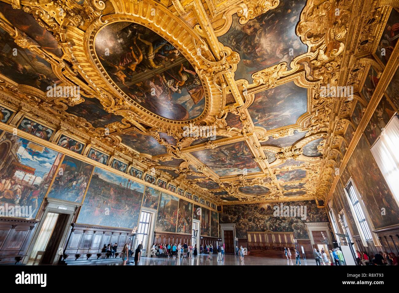 L'Italia, Veneto, Venezia elencati come patrimonio mondiale dall' UNESCO, il Palazzo Ducale), il Gran Consiglio camera (Sala del Maggior Consiglio) Foto Stock