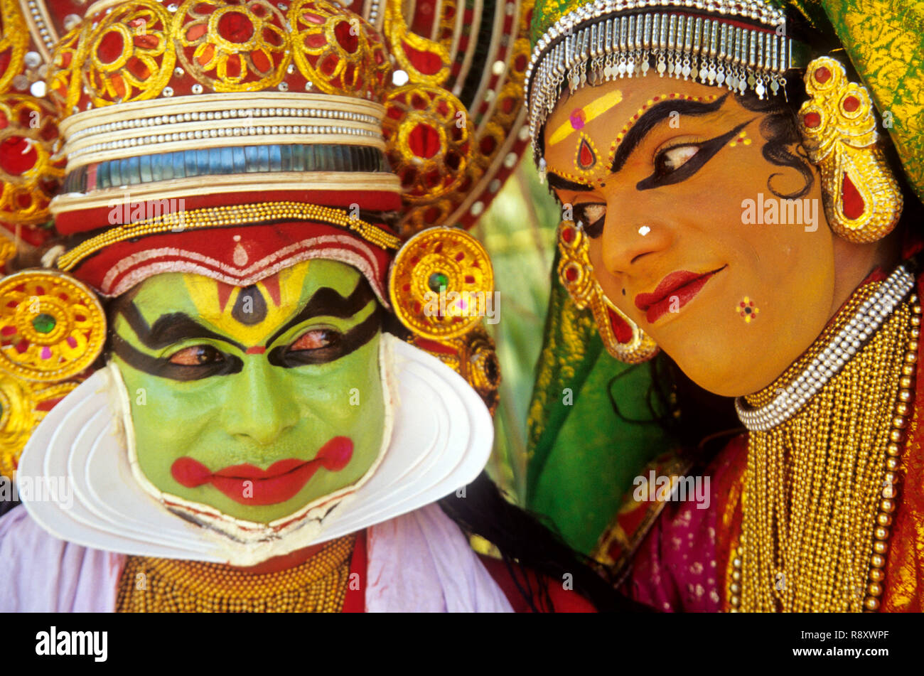 Kathakali, la danza classica, K. Sivrajan, Kerala, India Foto Stock
