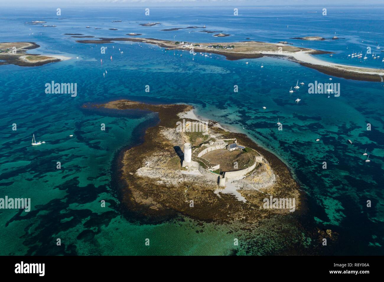 L'Europa, Francia, Finisterre, les Glenan arcipelago, Stork Isola, Strong stork (vista aerea) Foto Stock