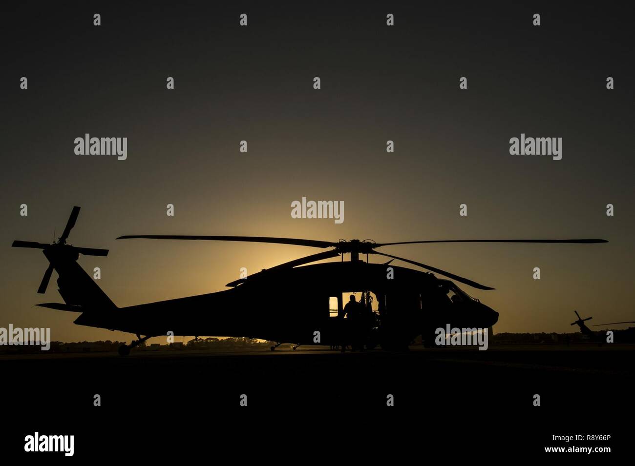 Un U.S. Esercito UH-60 Black Hawk si siede sul flightline durante il guerriero di smeraldo 17 al campo Hurlburt Fla., Marzo 6, 2017. Il Guerriero di smeraldo è un U.S. Il Comando Operazioni Speciali esercizio durante il quale comune di forze per le operazioni speciali treno per rispondere alle varie minacce in tutto lo spettro di un conflitto. Foto Stock