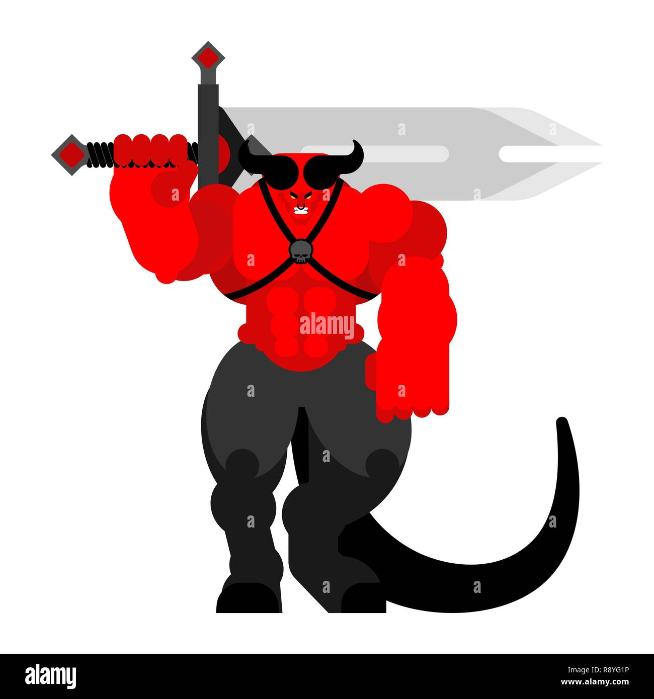 Demone Guerriero con la spada. Forte diavolo. berserk red satana. L'inferno guerrieri. Illustrazione Vettoriale Illustrazione Vettoriale