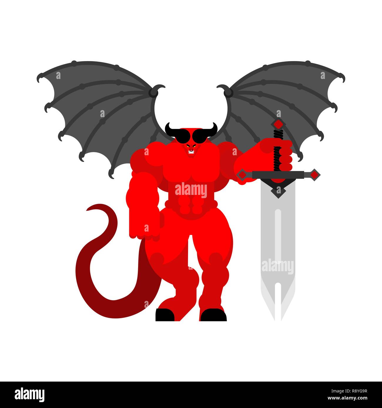 Demone Guerriero con la spada. Forte diavolo. berserk red satana. L'inferno guerrieri. Illustrazione Vettoriale Illustrazione Vettoriale