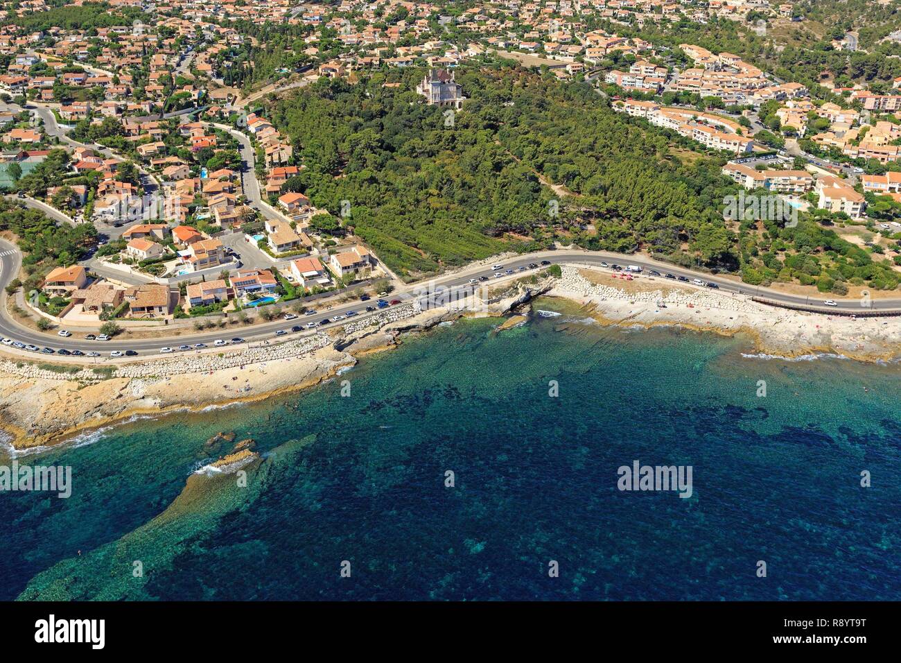 Francia, Bouches du Rhone, la Costa Azzurra, Sausset les Pins, Crown Road (vista aerea) Foto Stock