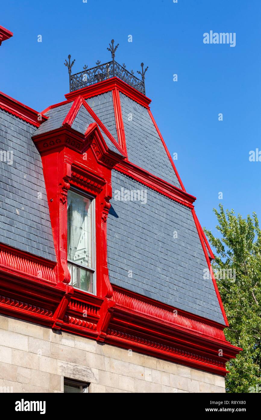 Canada, Provincia di Quebec, Montreal, Plateau-Mont-Royal, Saint-Louis Square, dettagli architettonici di un tipico quartiere home Foto Stock