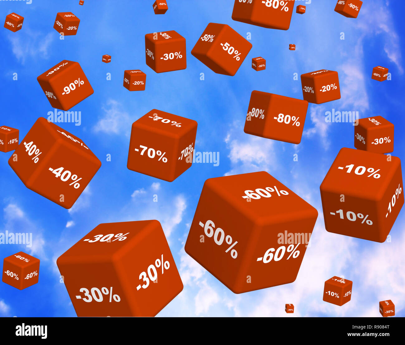 Le caselle rosse con le merci a un prezzo scontato Foto Stock