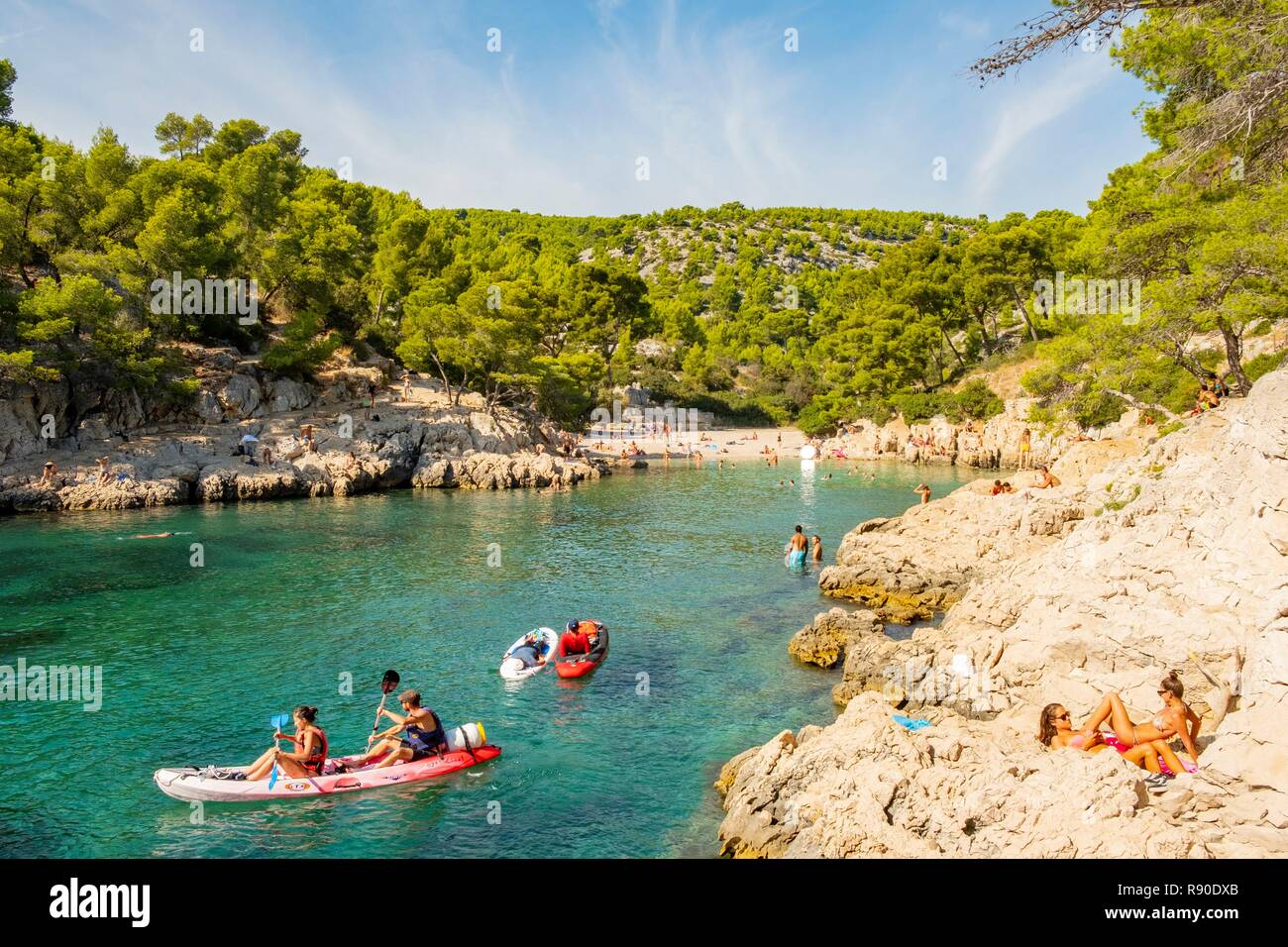 Francia, Bouches du Rhone, Cassis, la Baia di Port Pin, Calanques Parco Nazionale Foto Stock