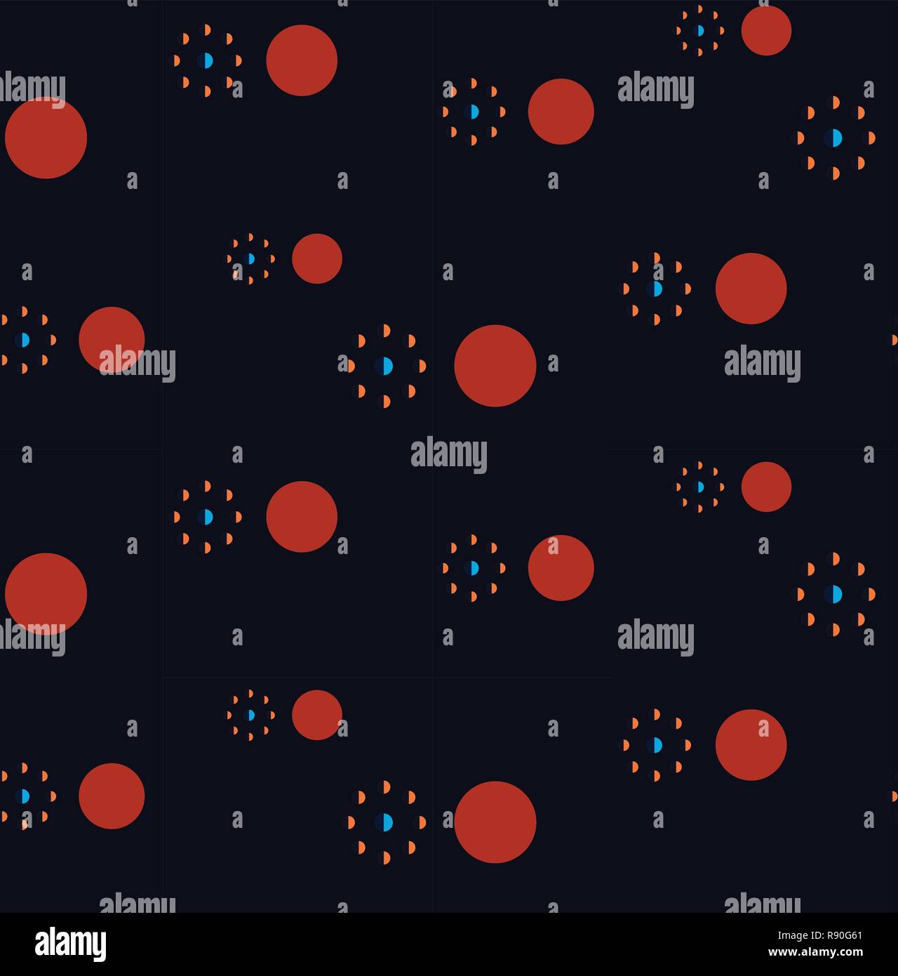Abstract seamless pattern "fasi della luna, la terra e il sole arancione" sul backgrpund scuro Illustrazione Vettoriale Abstract seamless pattern "fasi della luna, la terra e il sole arancione" sul backgrpund scuro Illustrazione Vettoriale