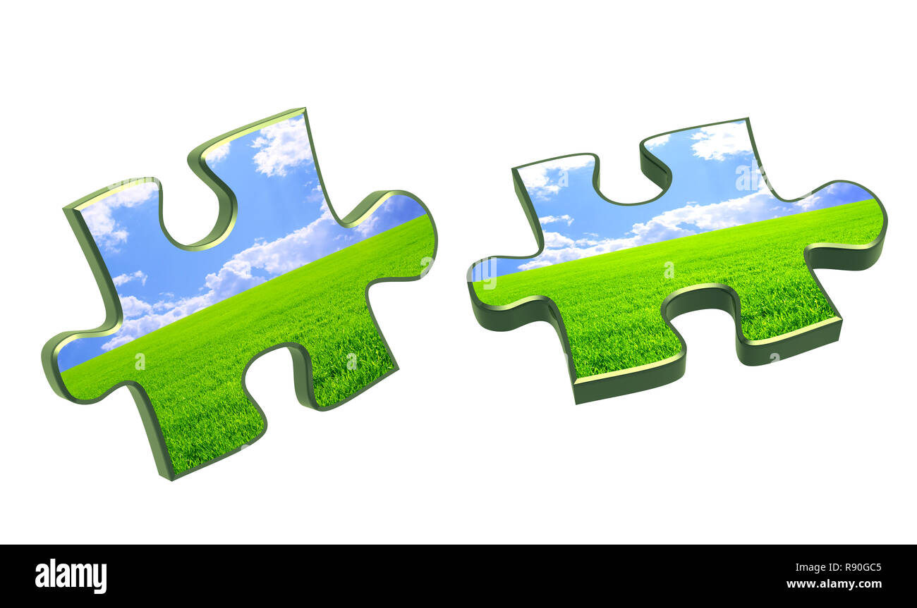 Due 3d puzzle - oggetti su bianco Foto Stock