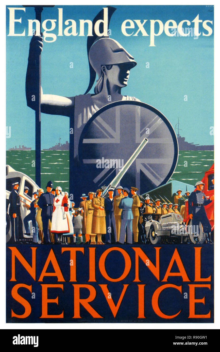 Inghilterra si aspetta che il servizio nazionale - Vintage British Propaganda Poster Foto Stock