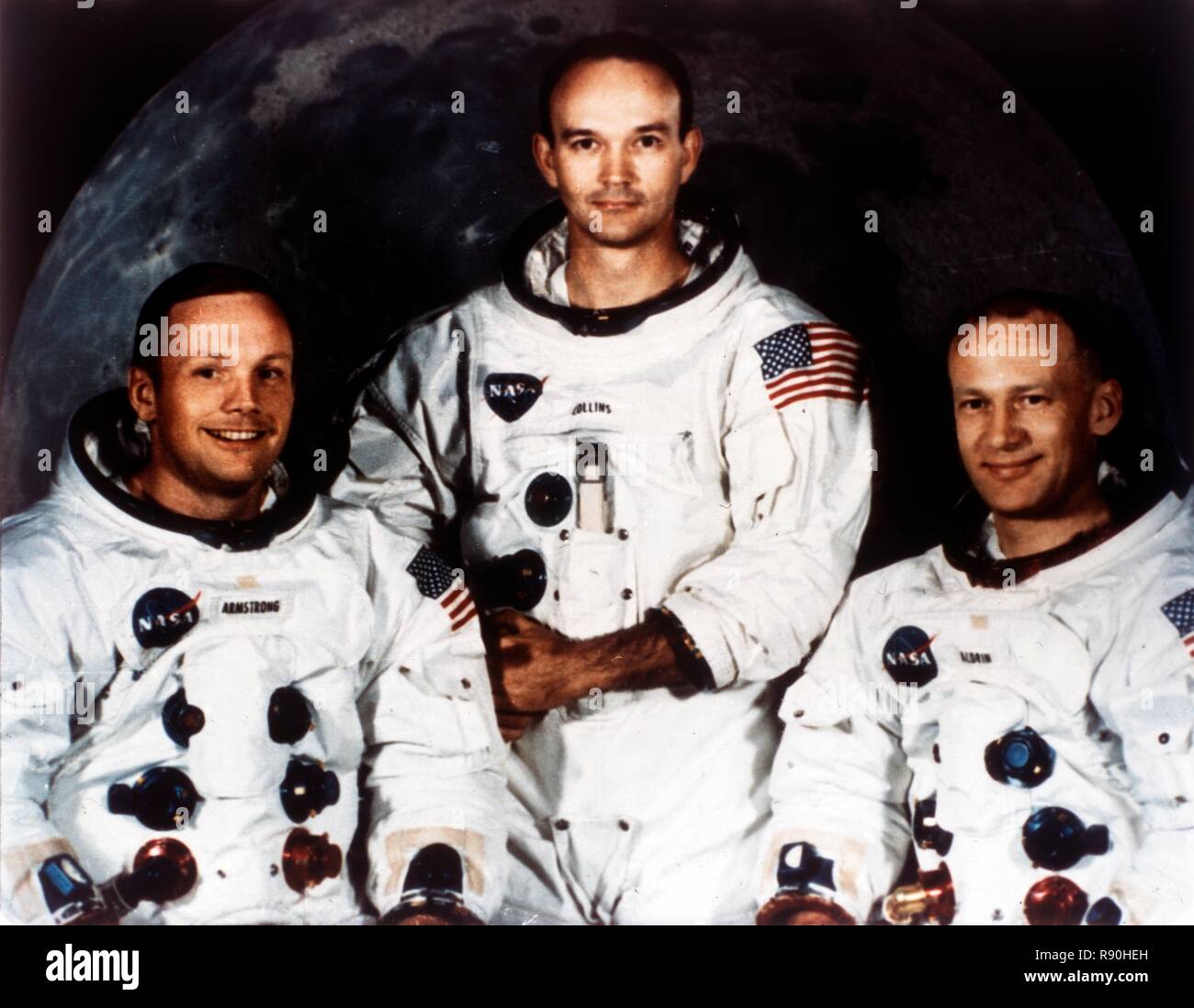 Neil Armstrong e Michael Collins e Buzz Aldrin, equipaggio dell'Apollo 11, 1969. Creatore: la NASA. Foto Stock