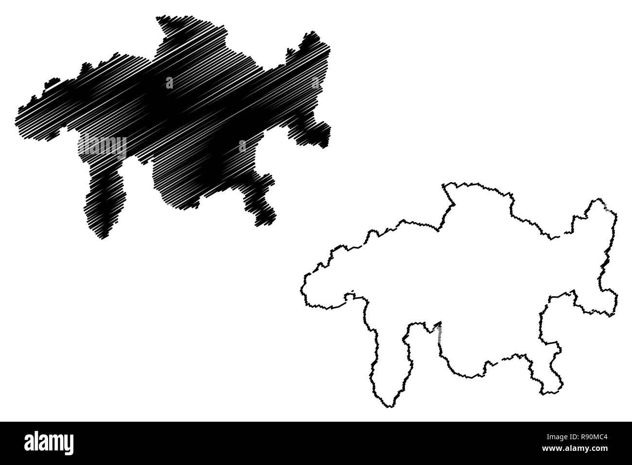 Grigioni (Cantoni della Svizzera, cantoni e Confederazione svizzera) mappa illustrazione vettoriale, scribble schizzo Cantone dei Grigioni mappa Illustrazione Vettoriale