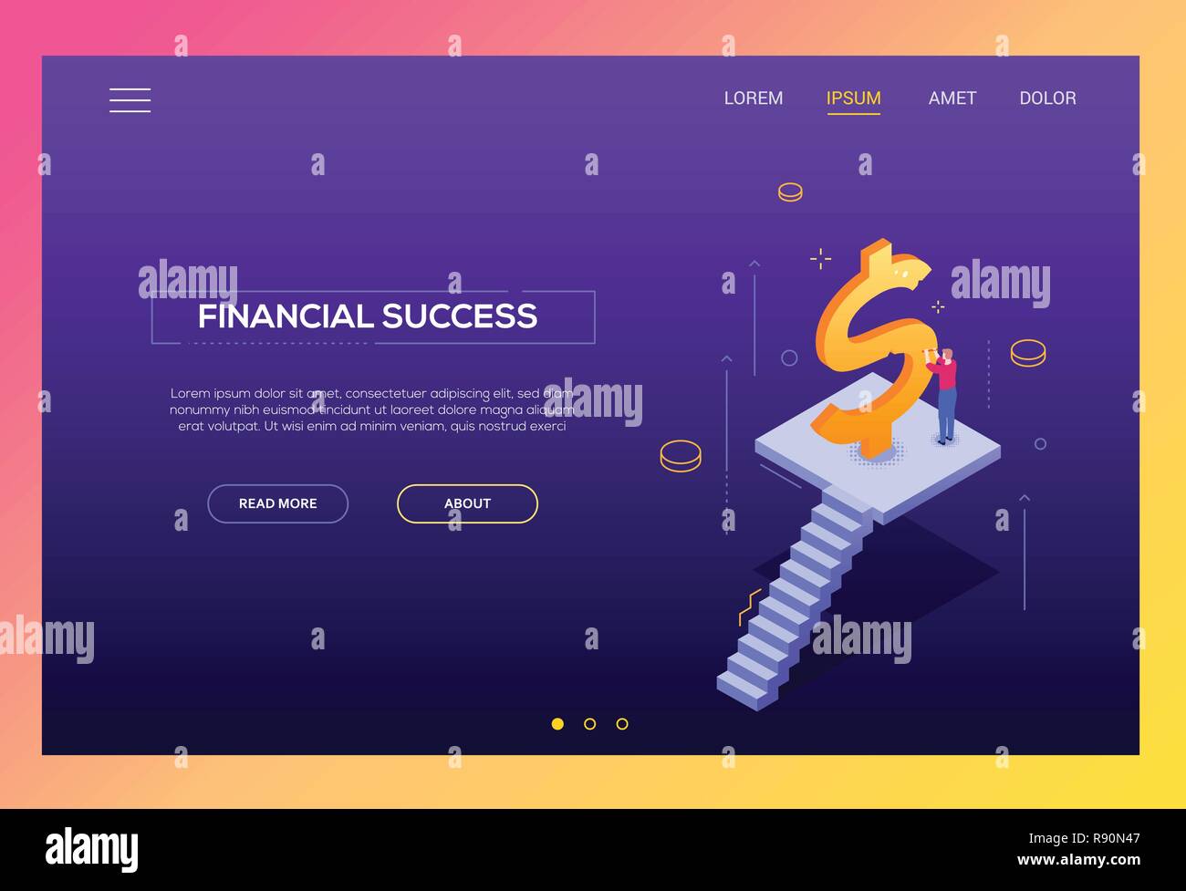 Il successo finanziario - moderno vettore isometrica landing page template Illustrazione Vettoriale