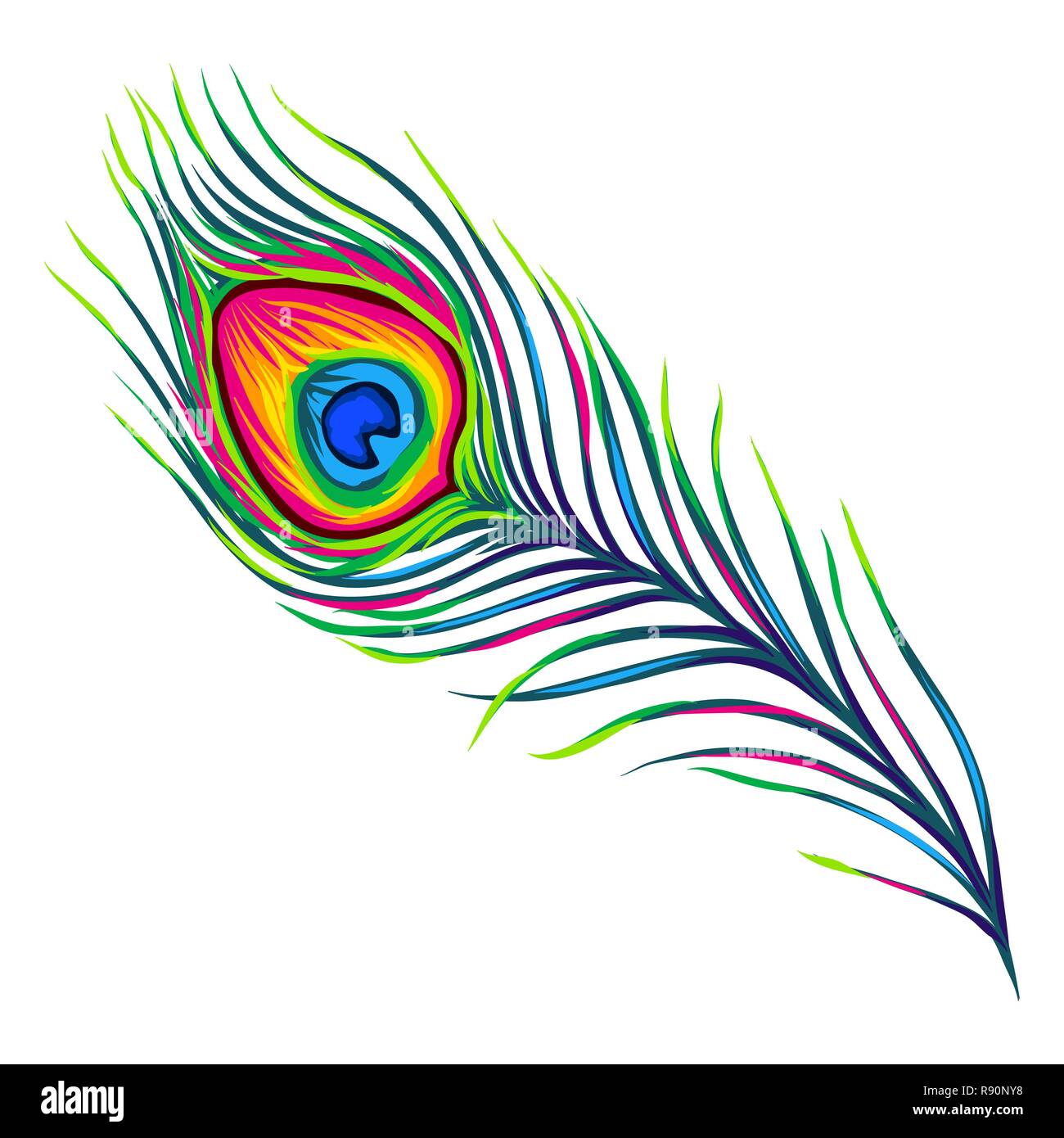 Peacock feather isolati su sfondo bianco. Illustrazione Vettoriale
