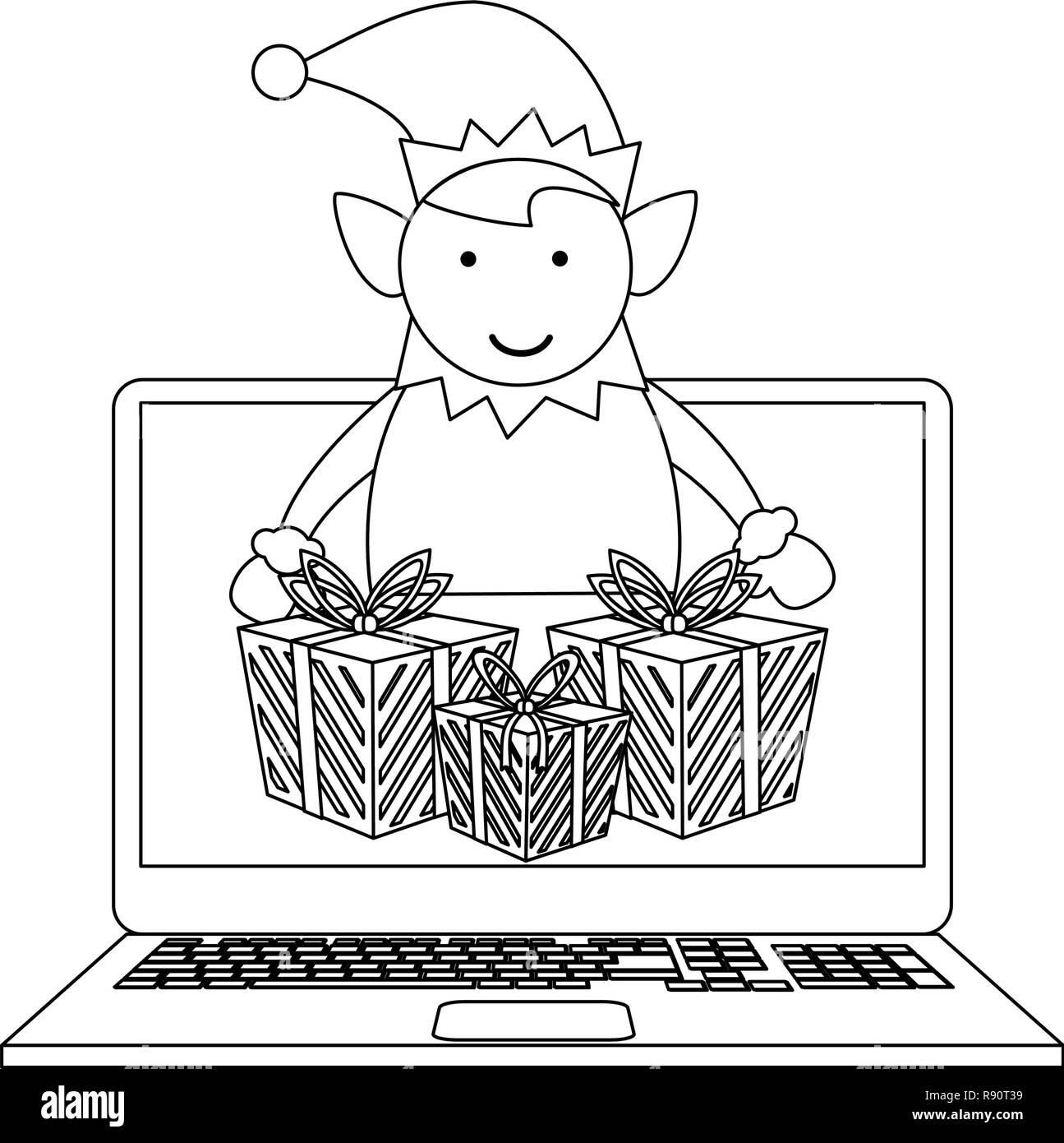 Online shopping di Natale in bianco e nero Illustrazione Vettoriale