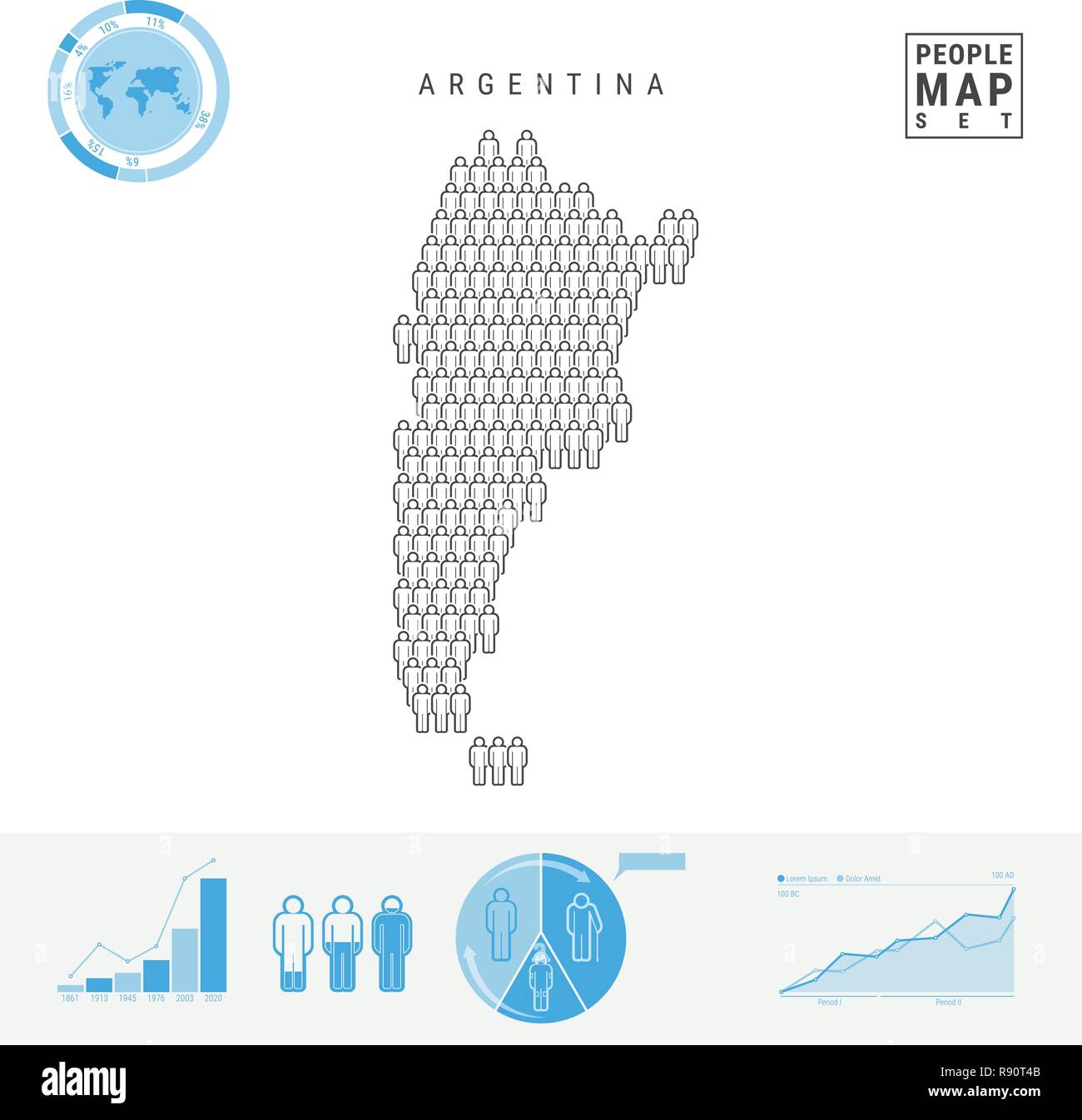 Argentina persone Mappa Icona. Vettore stilizzati Silhouette di Argentina. Tasso di crescita e di invecchiamento della popolazione Infographics Illustrazione Vettoriale