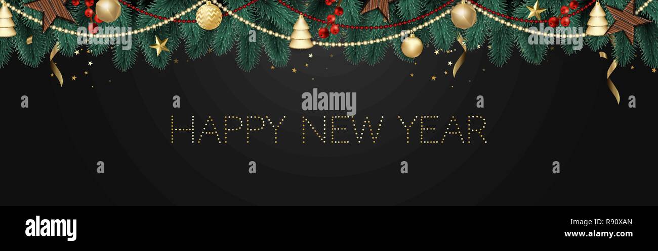 Buon Natale e Felice Anno Nuovo. Xmas sfondo con scatola regalo, fiocchi di neve e le sfere di design. Illustrazione Vettoriale