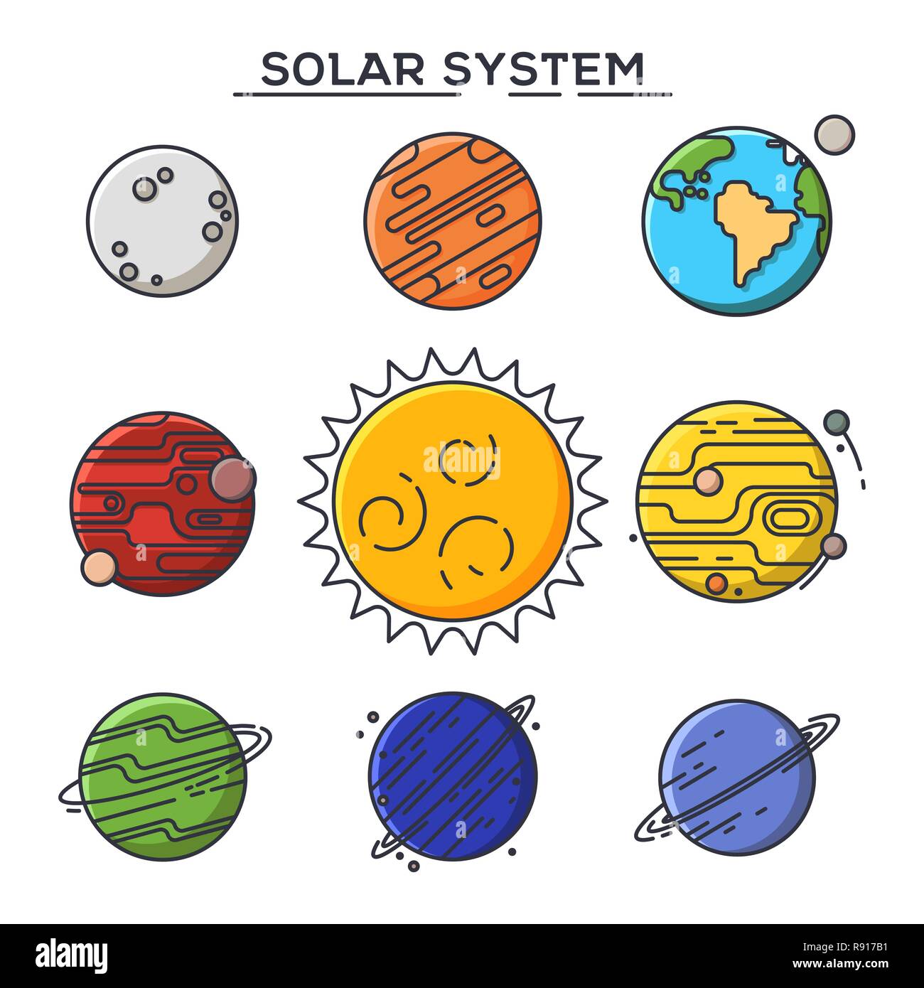 Il sole e il sistema solare pianeti. Illustrazione Vettoriale