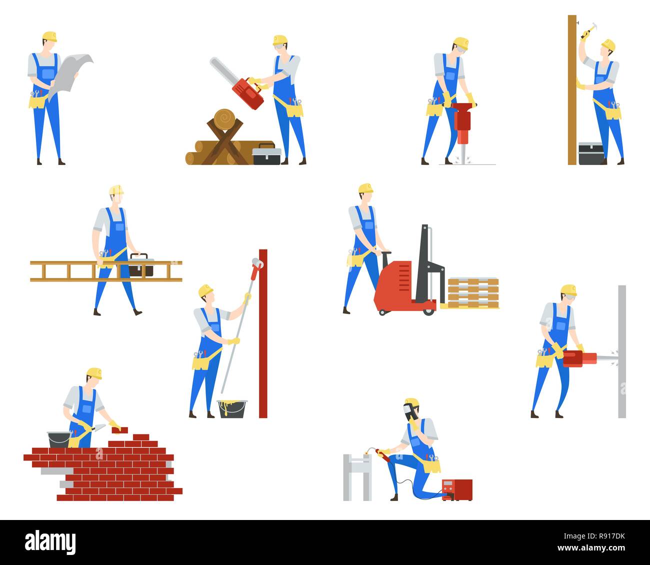 Persone a builder professioni. Lavoro e lavoro Illustrazione Vettoriale