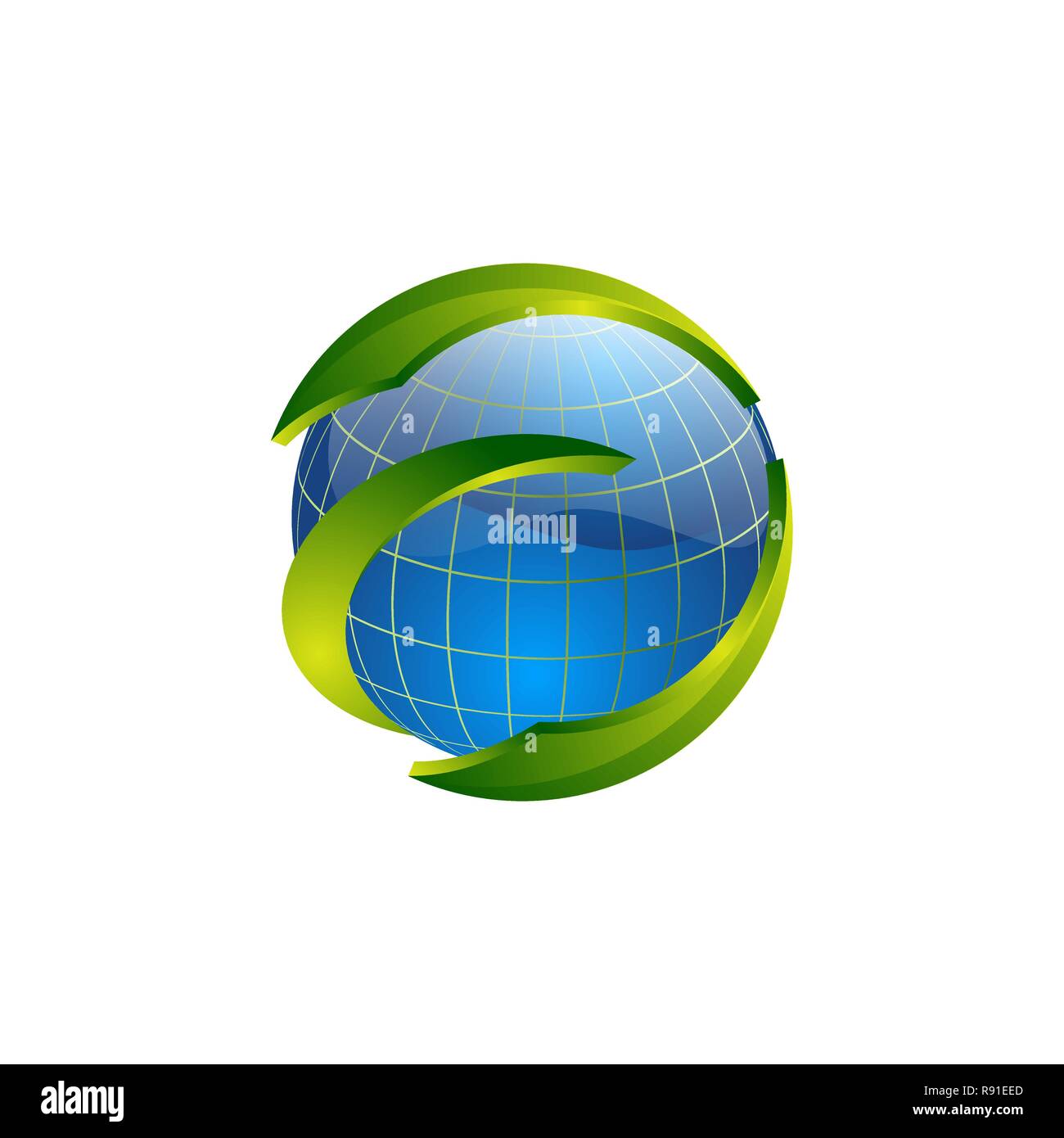 Cerchio Globo mondo verde con logo Swoosh modello Illustrazione Vettoriale