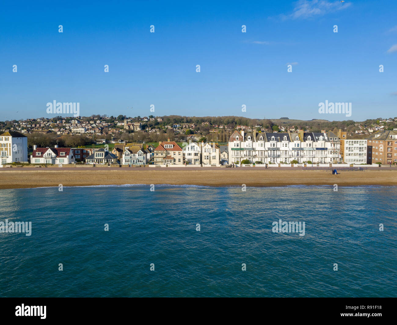 Vedute aeree di Marine Parade, Hythe, Kent Foto Stock