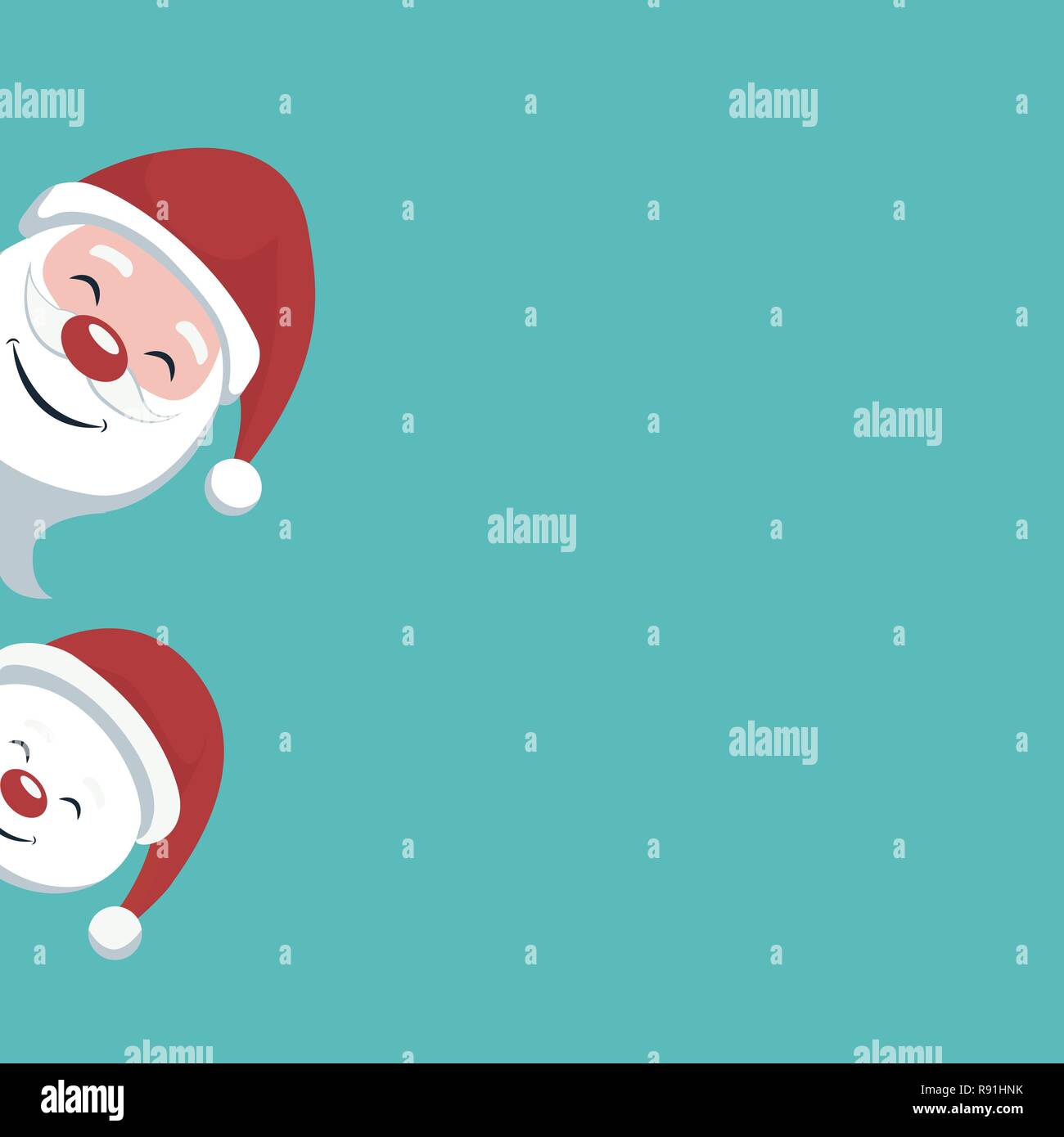 Scheda di Natale di Babbo Natale e il pupazzo di neve che spuntavano Illustrazione Vettoriale