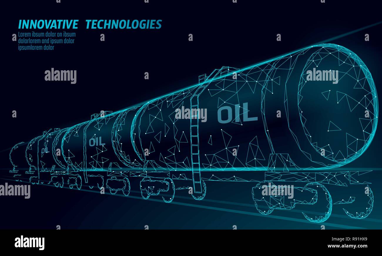 Olio cisterna ferroviario 3D render bassa poli. Petrolio di combustibile finanza industria serbatoio diesel. Cilindro Carro ferroviario stazione di benzina economico logistica business linea poligonale illustrazione vettoriale Illustrazione Vettoriale