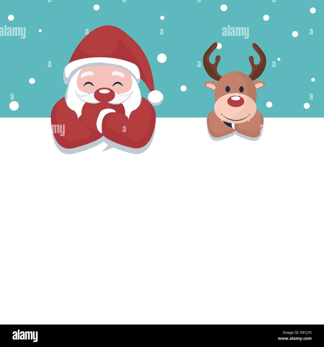 Scheda di natale di Santa Claus e le renne su bianco poster per scrivere Illustrazione Vettoriale