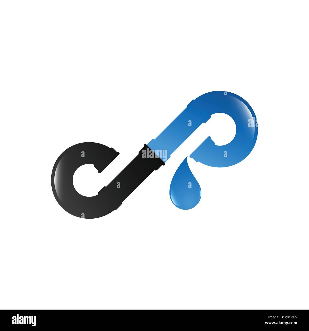Plumbing company logo concetto vettoriale. Semplice ed elegante logotipo. Lettera P vettore logo Illustrazione Vettoriale