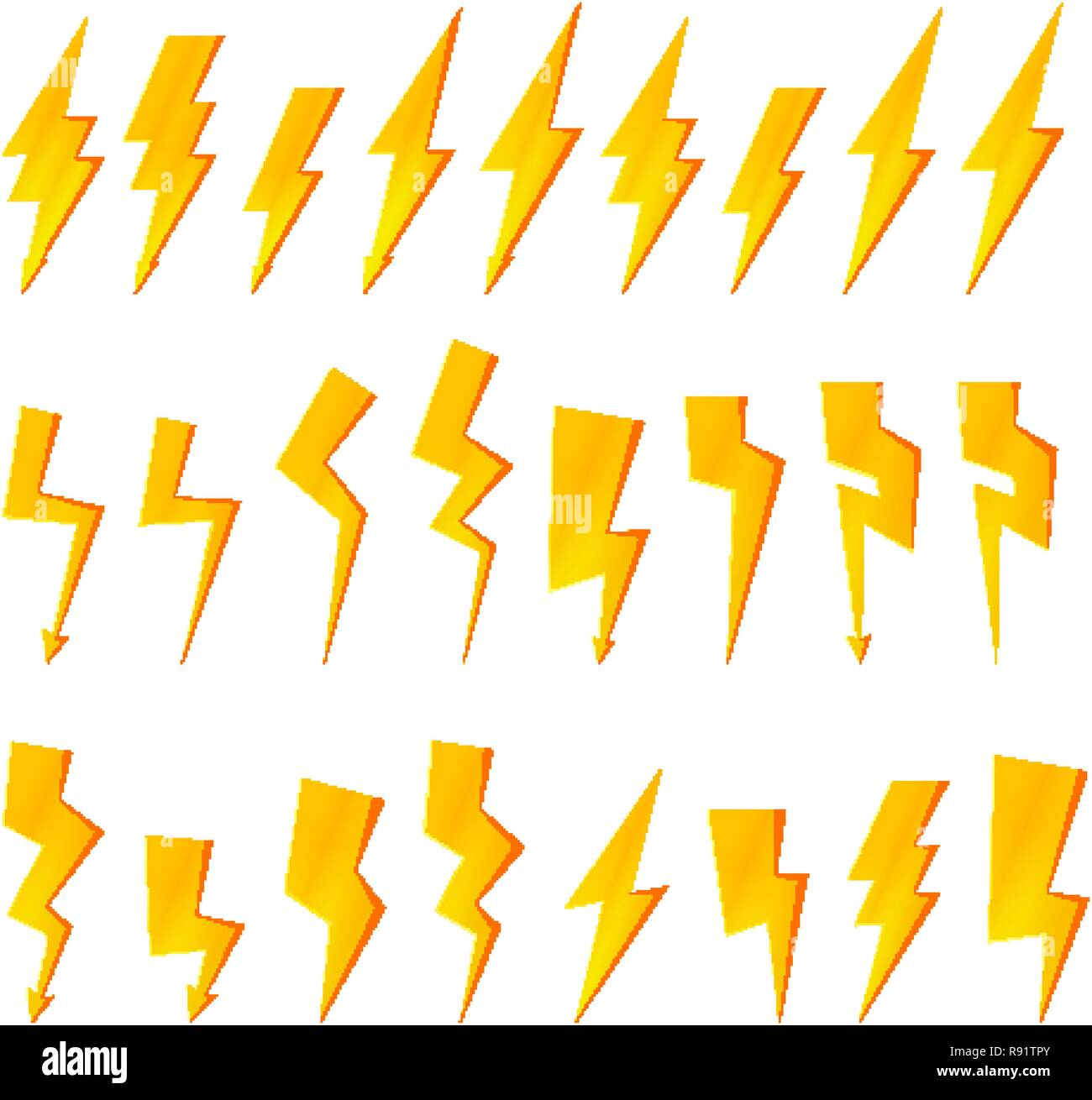 Vite di tuono icone. Illuminazione Flash segno. Tensione alta simboli Illustrazione Vettoriale