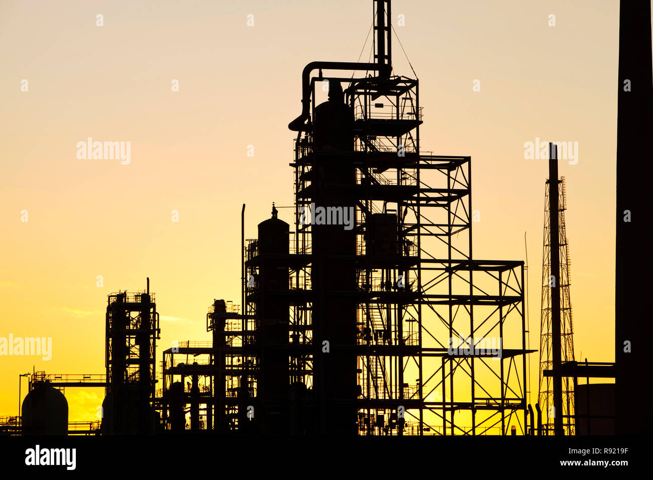 Stagliano negli impianti petrolchimici al tramonto in Billingham su Teesside, England, Regno Unito Foto Stock
