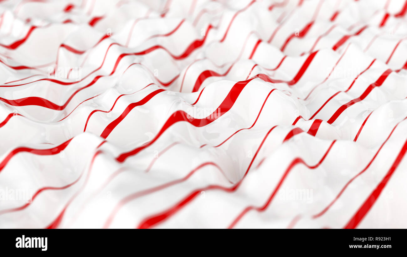 Abstract bianco superficie ondulata con strisce rosse. 3D render illustrazione Foto Stock