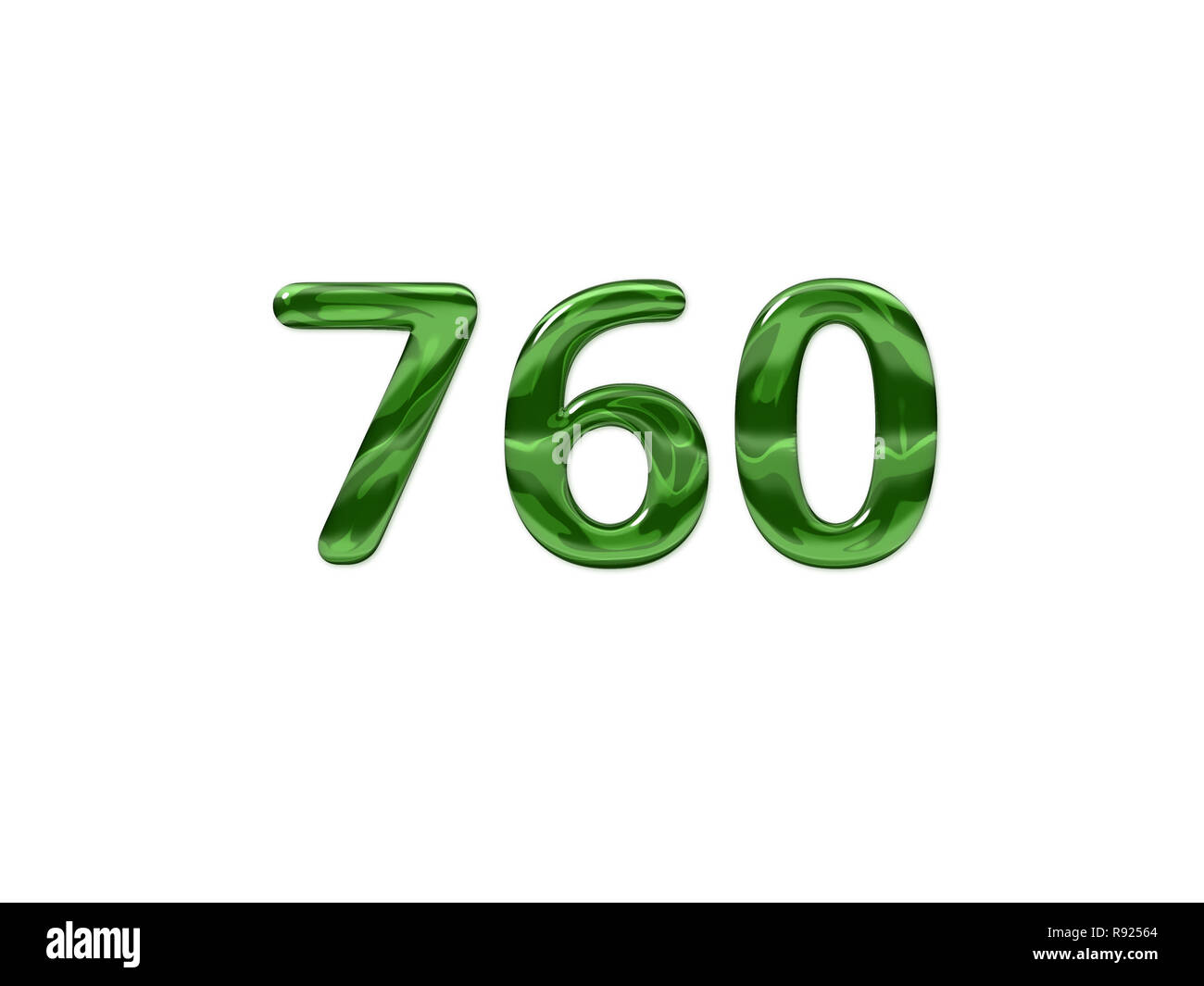 Numero Verde 760 isolato sfondo bianco Foto Stock