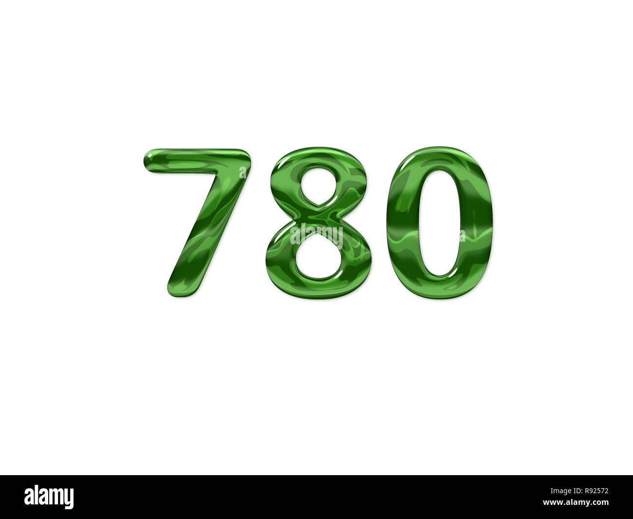 Numero Verde 780 isolato sfondo bianco Foto Stock