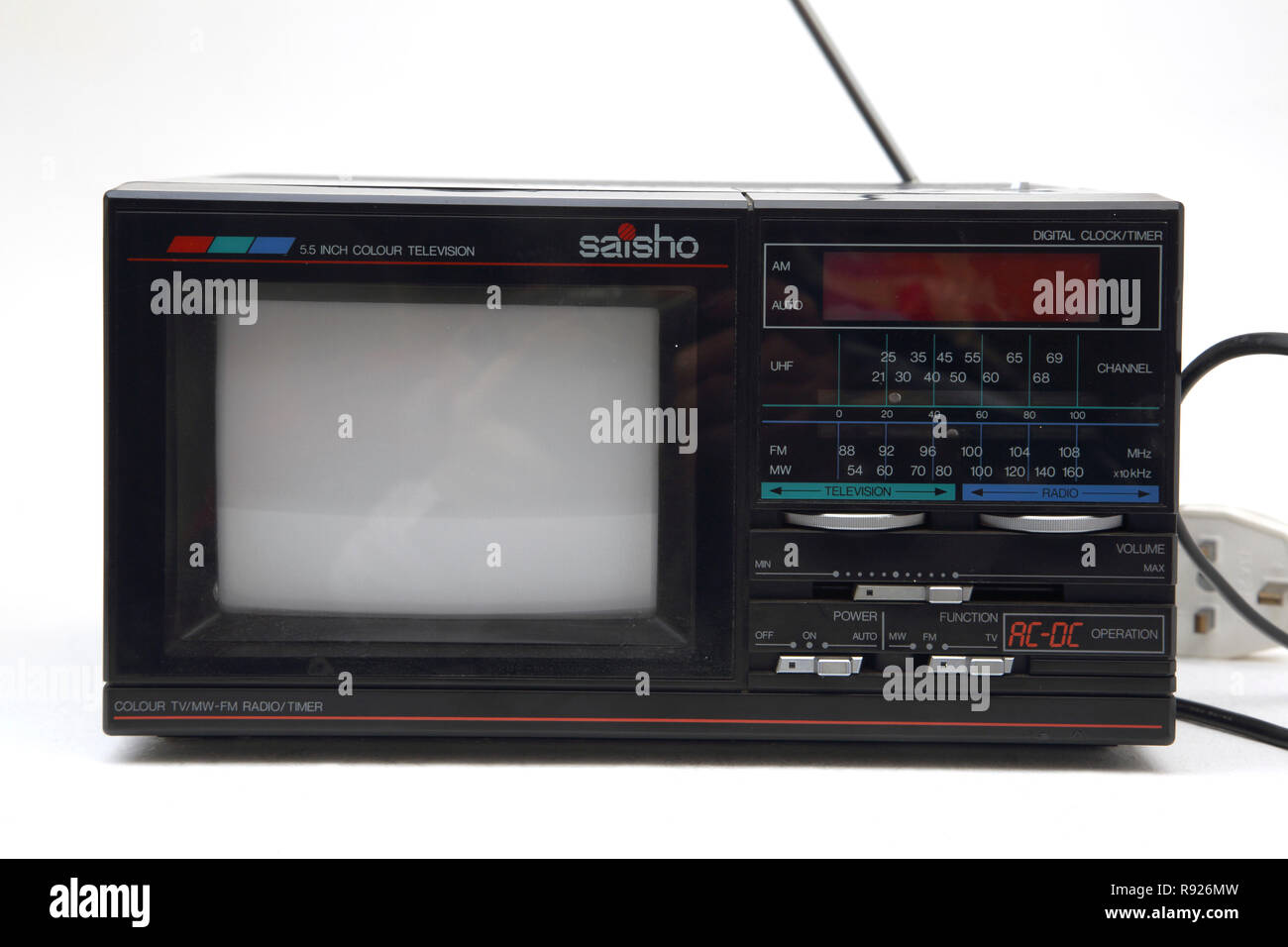 Vintage anni ottanta Saisho CTR7 55' combinata Televisione e Radio sveglia  Foto stock - Alamy