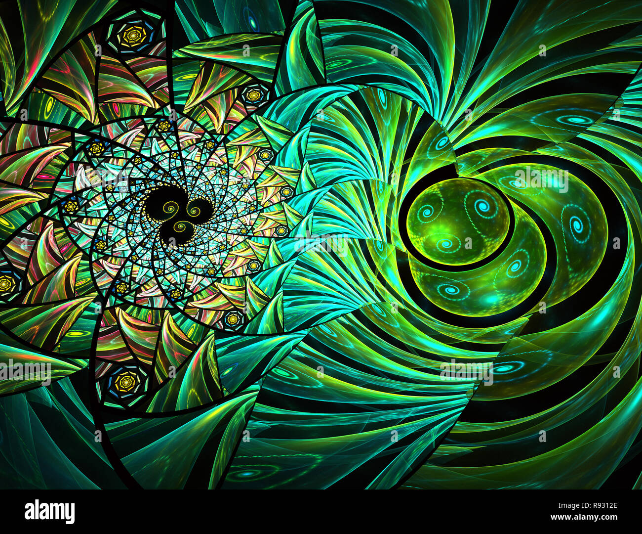 Design geometrico. Texture a mosaico. Effetto vetrata. Astrazione artistico composto da virtual macchiati frammenti di vetro sul tema arte e artigianato Foto Stock