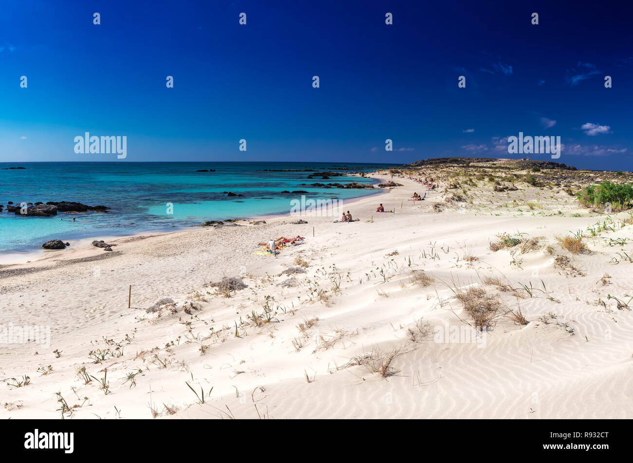 Spiaggia di Elafonissi a Creta isola di azzurro acqua chiara, la Grecia, l'Europa. Creta è la più grande e la più popolata delle isole greche. Foto Stock