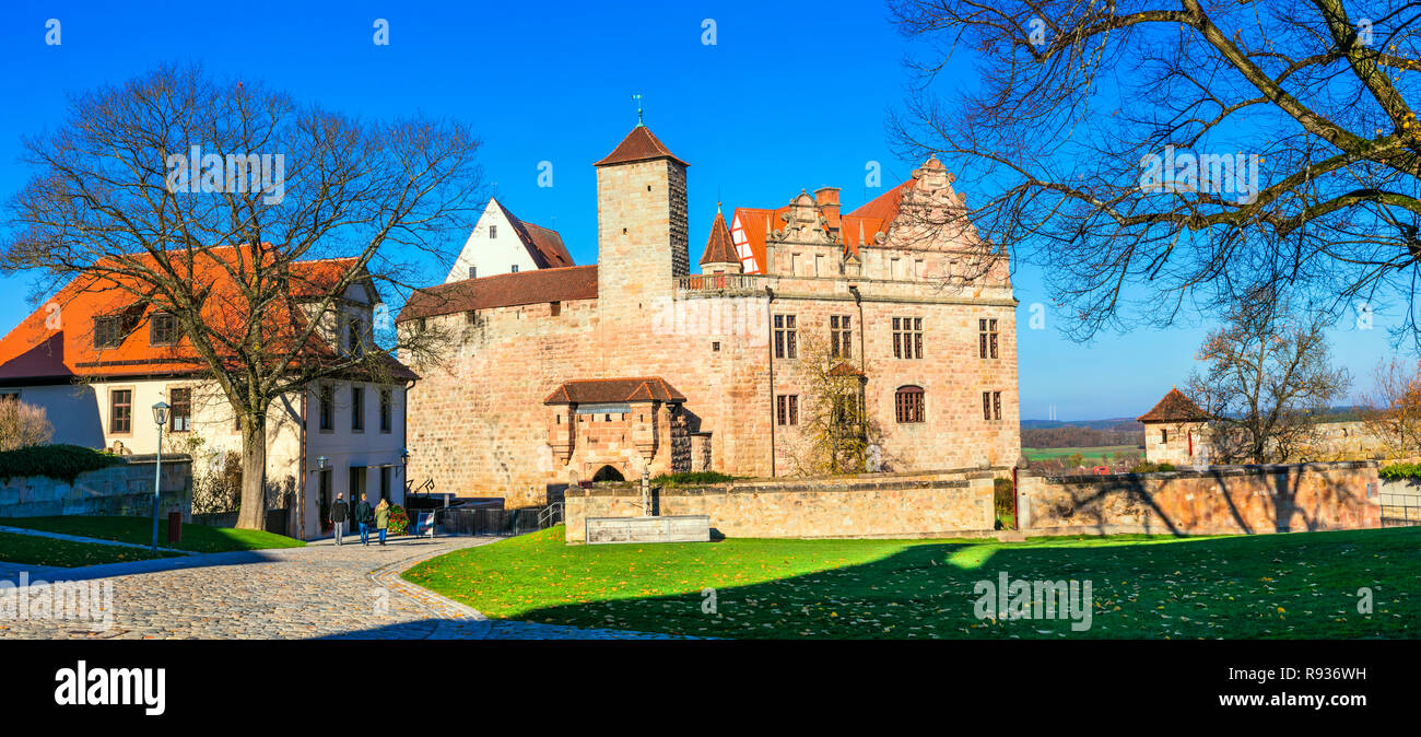 Punto di riferimento della Germania,vista con medievale castello Cadolzburg,Baviera. Foto Stock