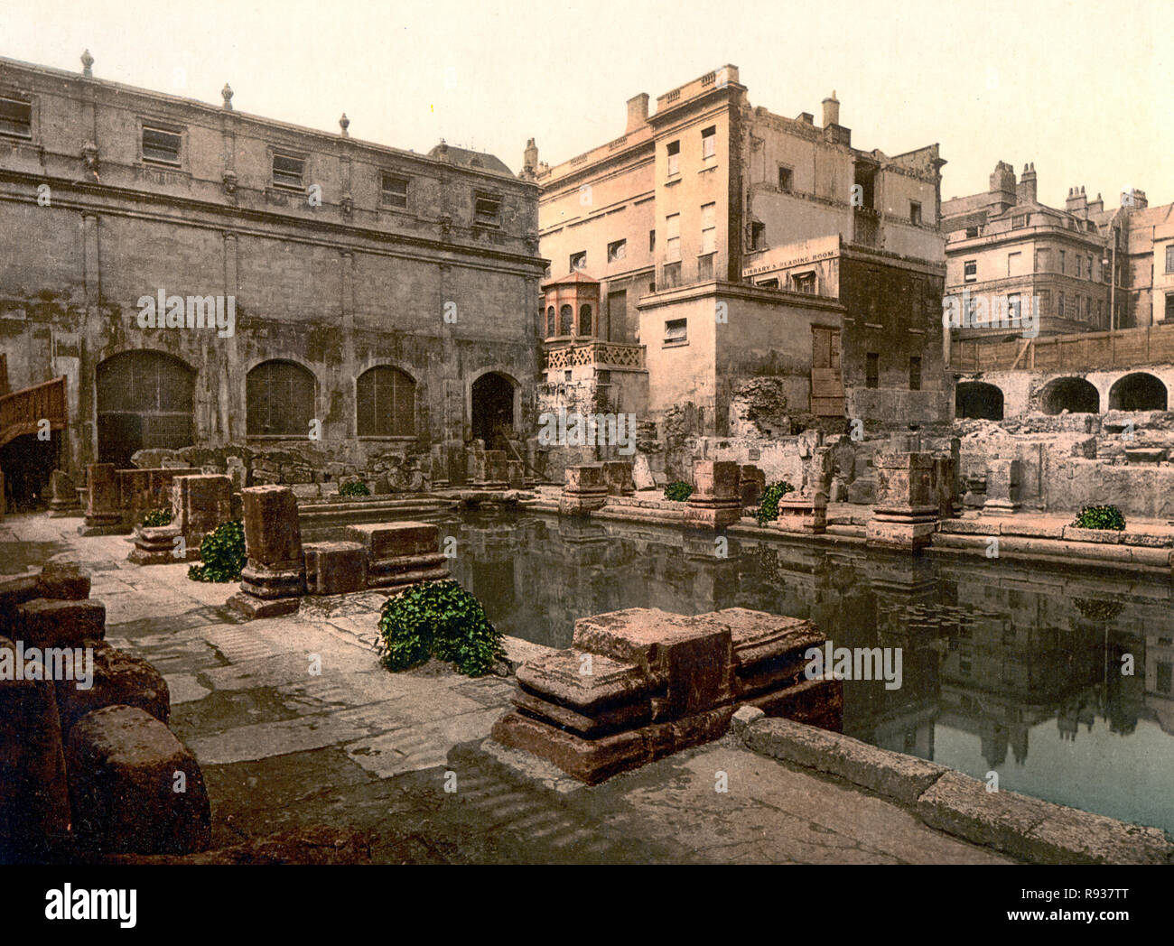 Bagni Romani e Abbazia di Bath, Inghilterra, circa 1900 Foto Stock