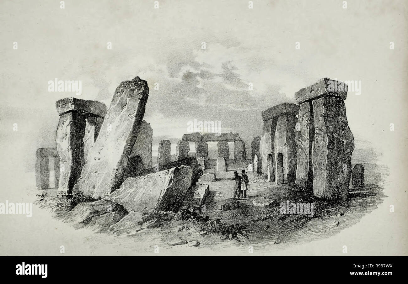 Una vista verso l'interno di Stonehenge, da dietro l altare maggiore, circa 1825 Foto Stock