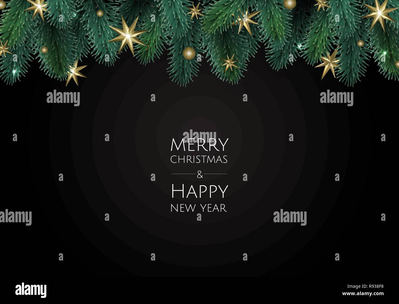 Buon Natale e Felice Anno Nuovo. Xmas sfondo con scatola regalo, fiocchi di neve e le sfere di design. Illustrazione Vettoriale