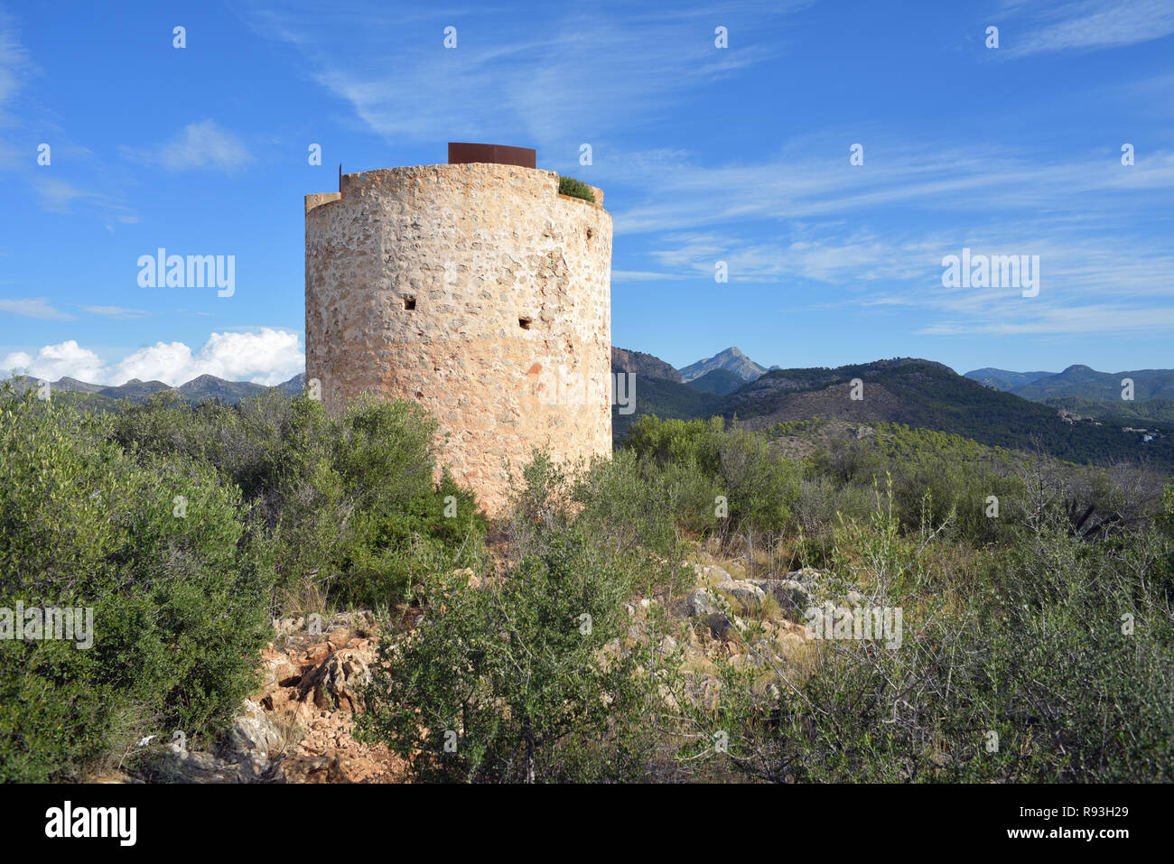 La torre di Cap Andritxol, Camp de Mar, Mallorca Spagna Spain Foto Stock