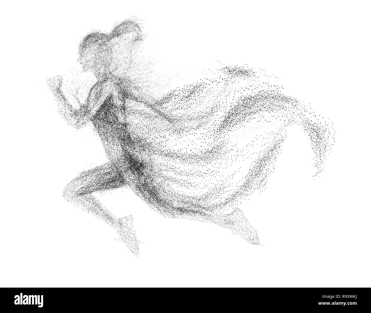 Silhouette nera di esecuzione di una donna dalla particella divergenti. Foto Stock