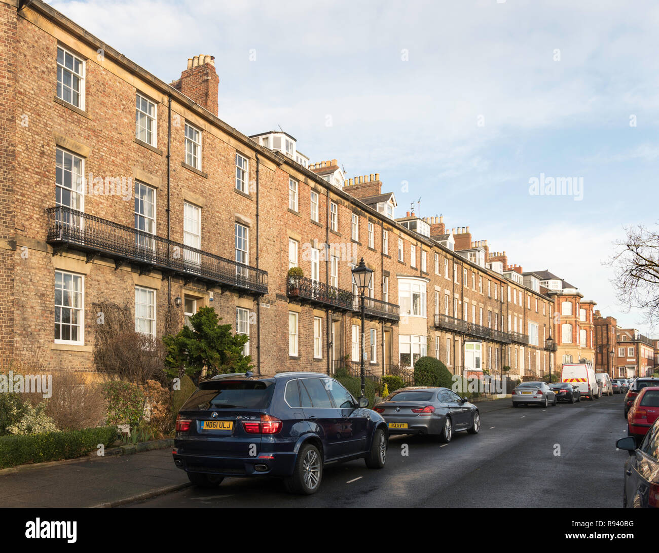 Vasca da bagno Terrazza, elencati case cittadine Georgiane in Tynemouth, North East England, Regno Unito Foto Stock