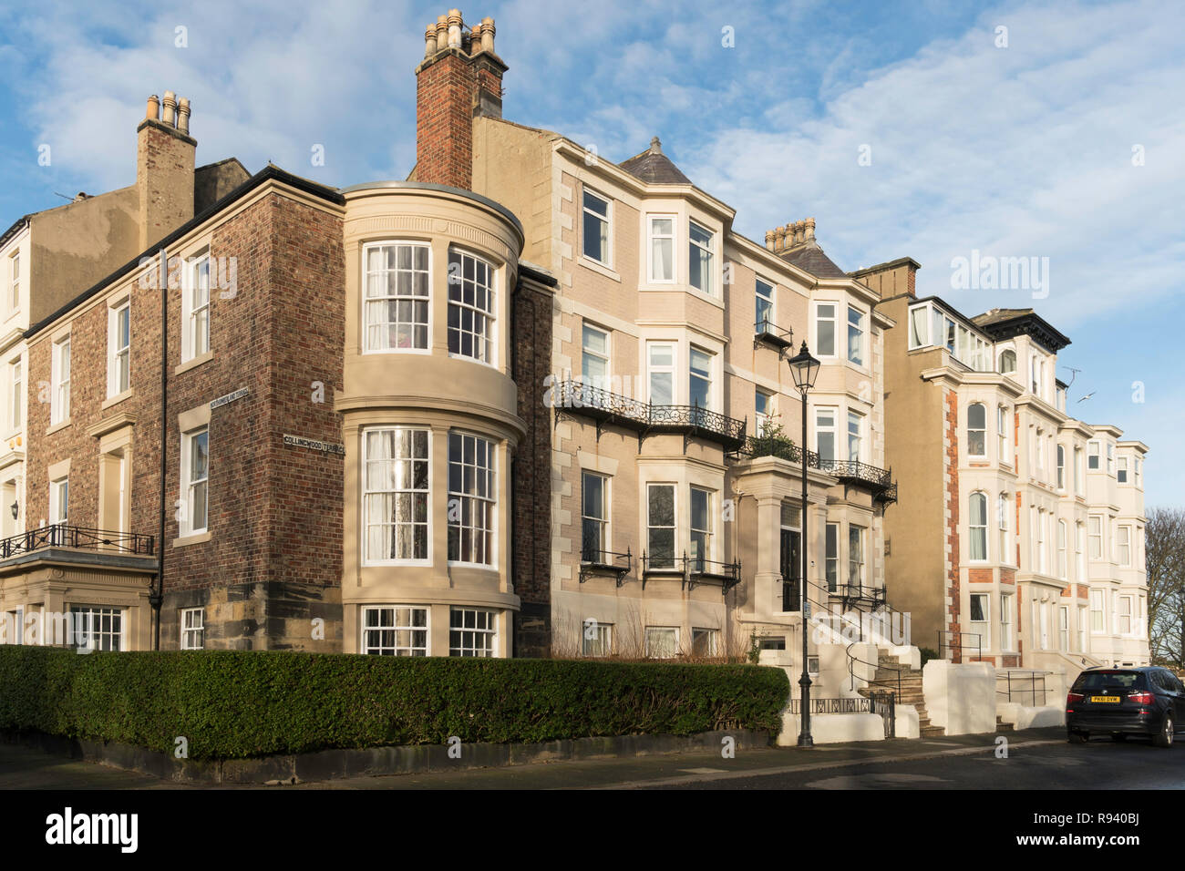 Collingwood terrazza, una fila di case di città, Tynemouth, North East England, Regno Unito Foto Stock