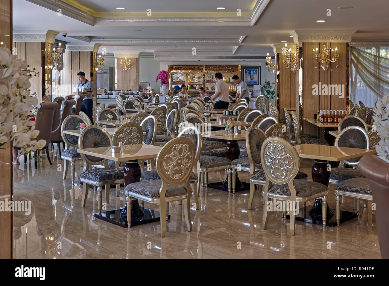 Hotel zona pranzo sulla base di stile cinese per ospitare il prolifico cinese del commercio turistico in Pattaya Thailandia Foto Stock
