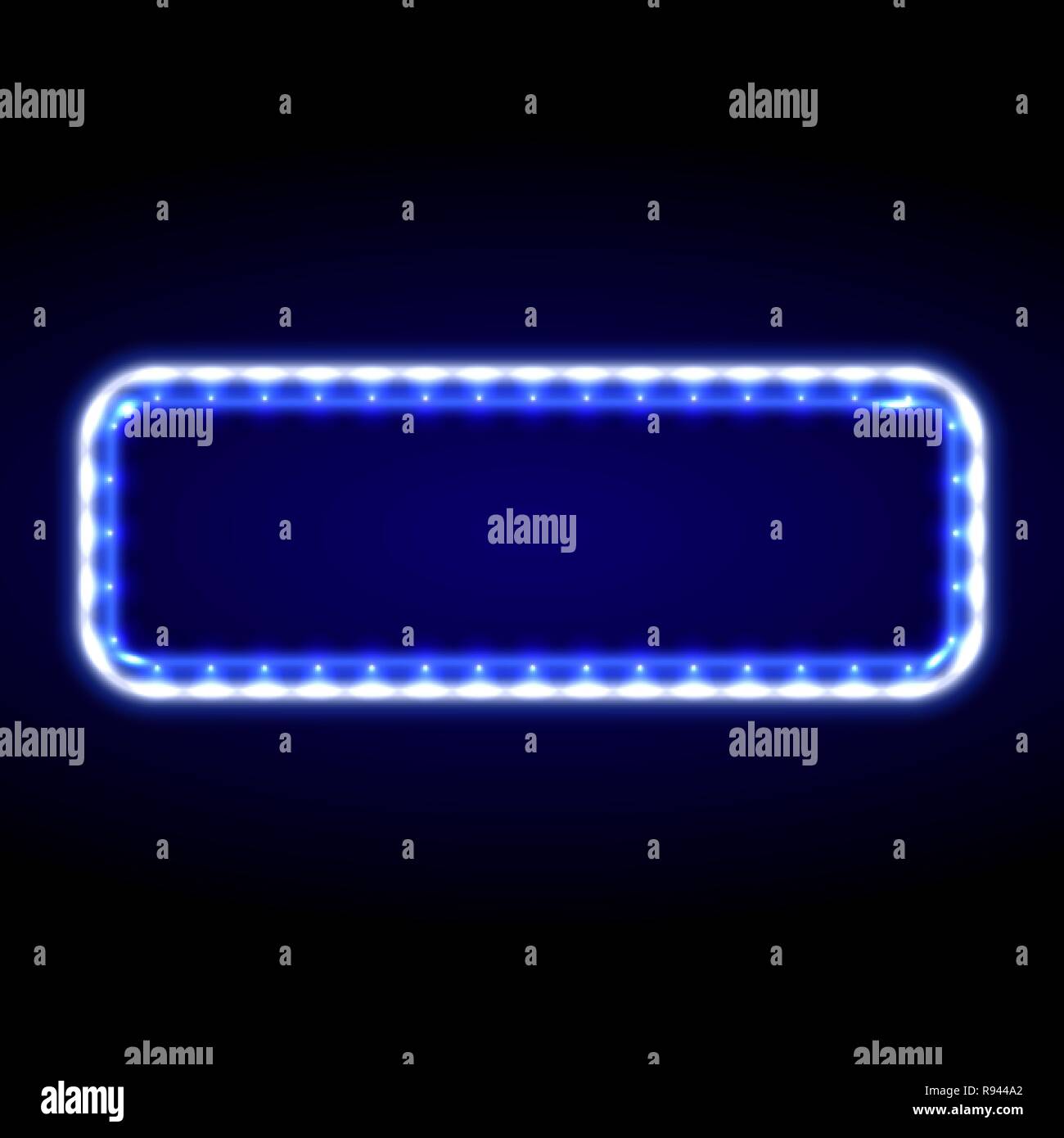Il neon cornice blu con illuminazione a LED in stile retrò. Il tabellone luminoso con il posto per il testo. La masterizzazione vettoriale nel modello di ancie Illustrazione Vettoriale