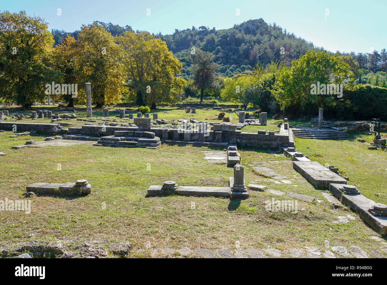 Reperti archeologici nell'Agorà di antica Thasos, Thassos Island, Grecia Foto Stock