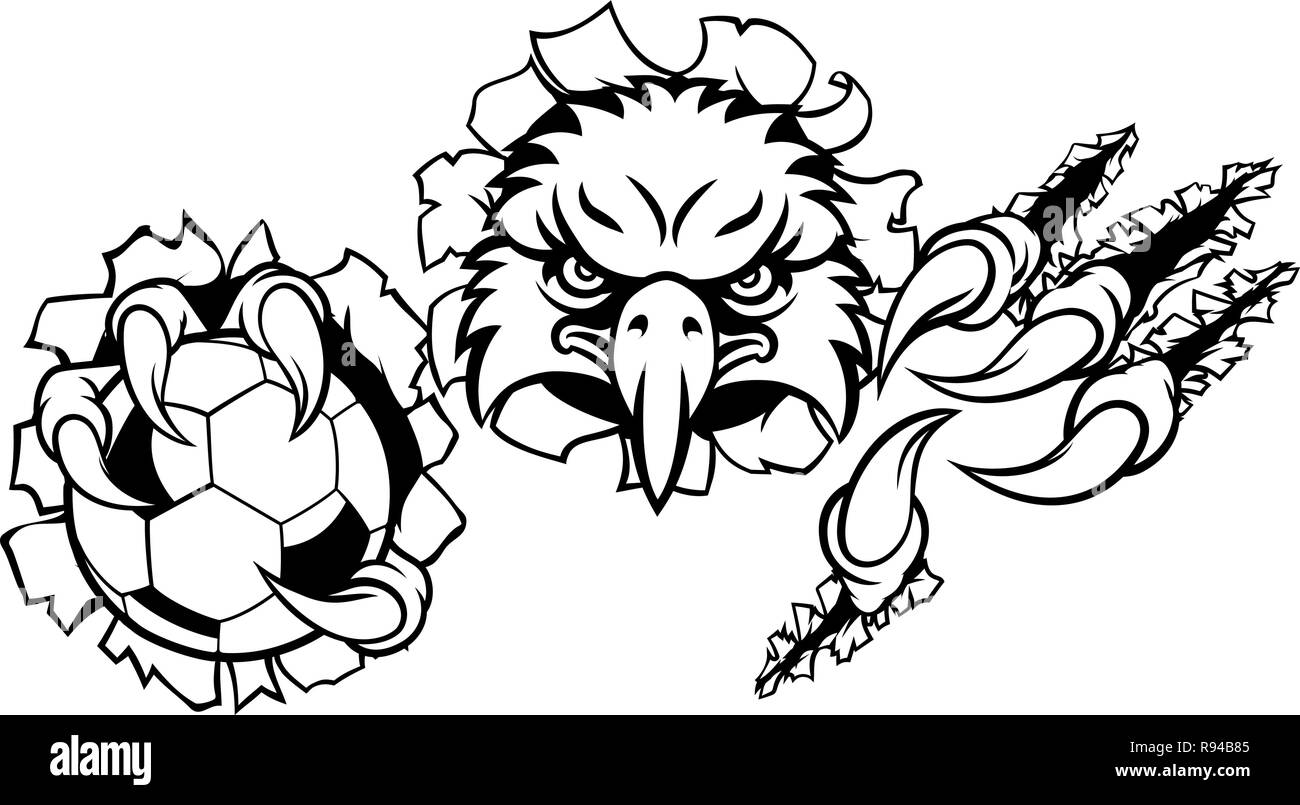Eagle calcio Mascotte Cartoon sfondo di strappo Illustrazione Vettoriale